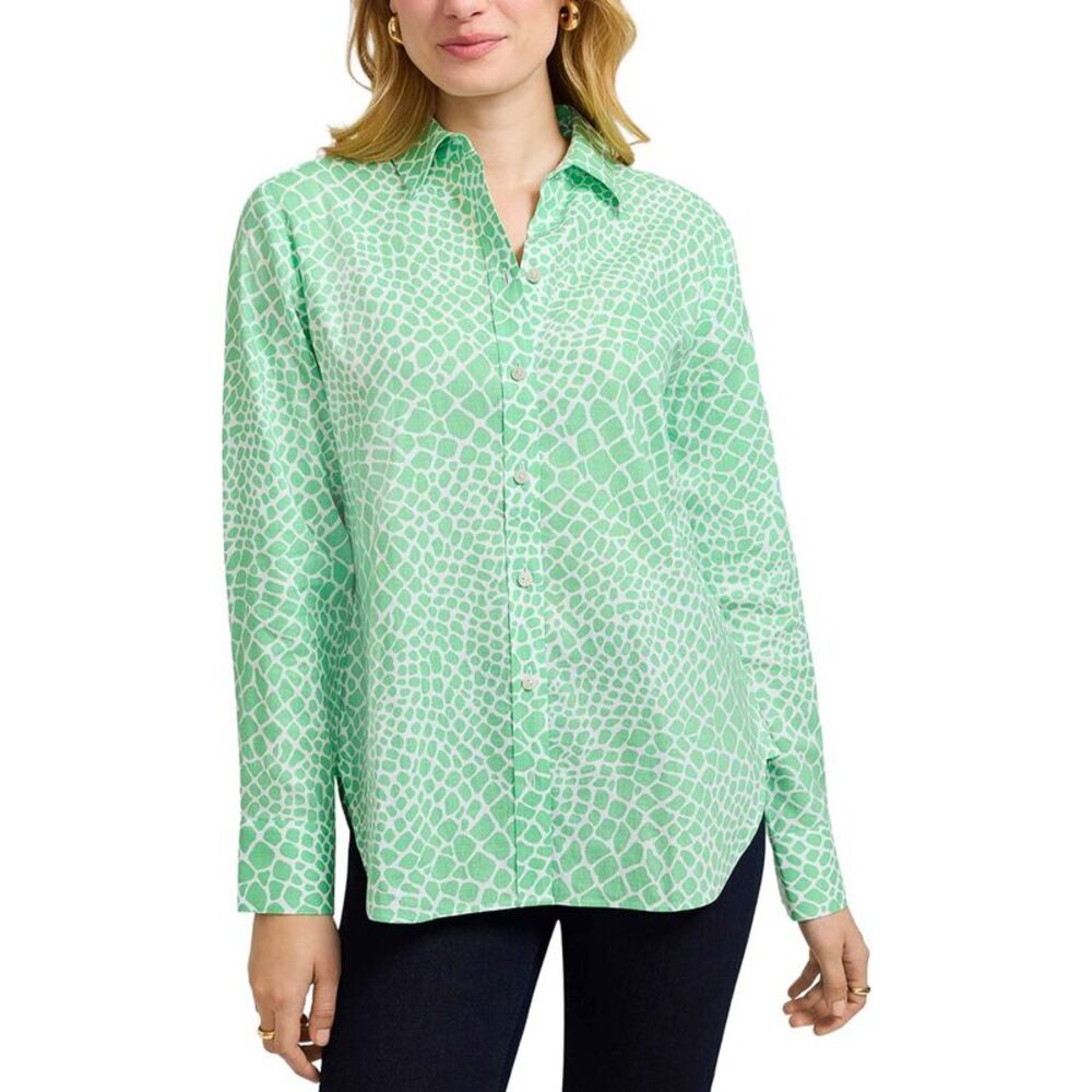 Foxcroft Womens  Meghan Giraffe Linen-Blend Shirt, White
